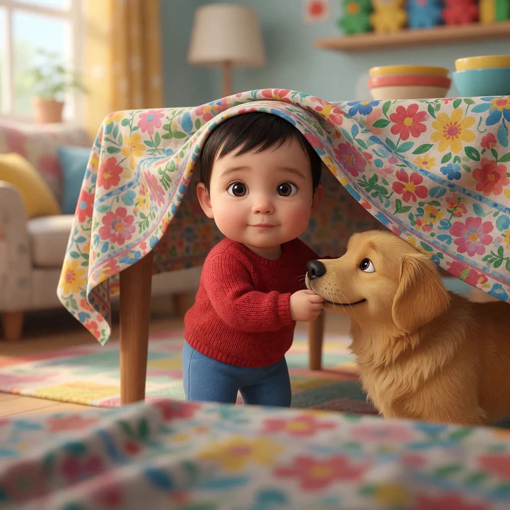 Обложка книги «Аня и прятки со всеми», стиль 3D-мультфильм