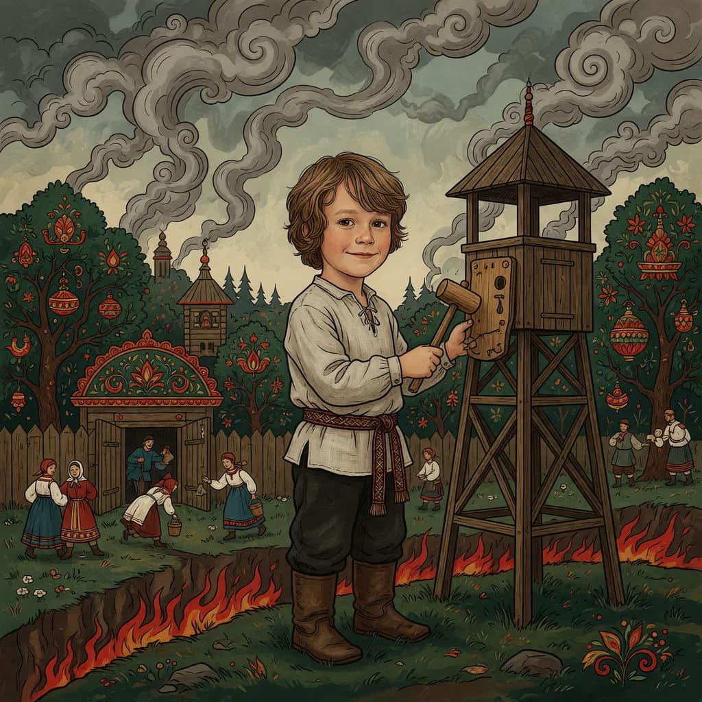 Обложка книги «Захар и застава, где слушают ночь», стиль Народный/Билибинский